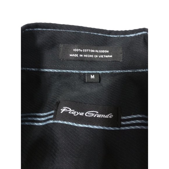 PLAYA GRANDE Button Down Long Sleeve Black Shirt Stripe Blue Size Medium Cotton - Picture 4 of 8